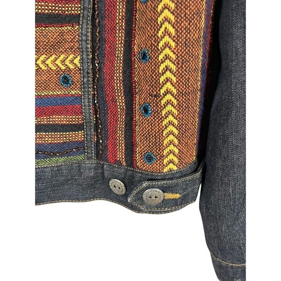 Chicos Denim Jacket M Gray Striped Embroidery Western Aztec Boho Retro 80s Chic - Picture 12 of 16